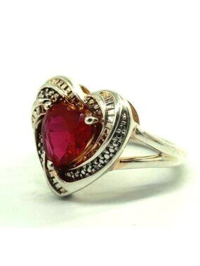 Heart Shaped 2.25 Ct. Ruby & Diamond Ring Size 6